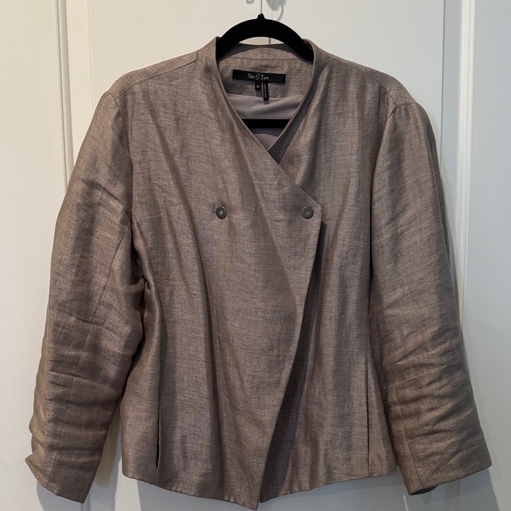 NIC+ZOE Metallic Taupe-Gray Double-Breasted Collarless Jacket